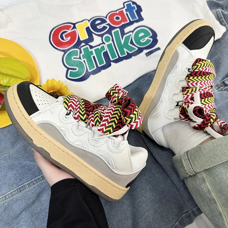 Thick-Soled Dad Shoes Men/women 2025 Summer Autumn Lace Up Clunky Sneaker Casual Skateboard Shoes Mixed Color Sport Shoes