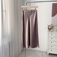 Ele Satin Acetate ter Dr Women's Smooth Glossy Tee-Vein Neline Strapl Midi Skirt Four Colors Available