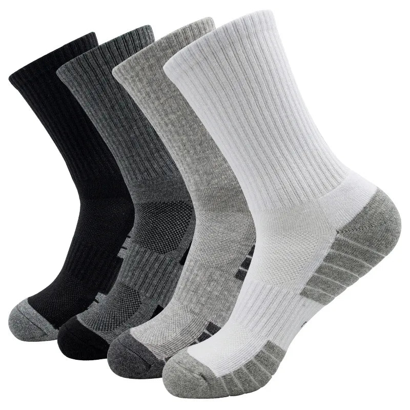 6 Pairs New Men Long Sport Socks Compression Socks Breathable Basketball Socks Cushion Running Socks White/Black Plus Size 38-46