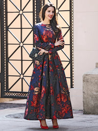 Good Quality Women Long Sleeve Maxi Dress Fall Fashion Boho Floral Jacquard Ladies Elegant Vintage Party Clothes