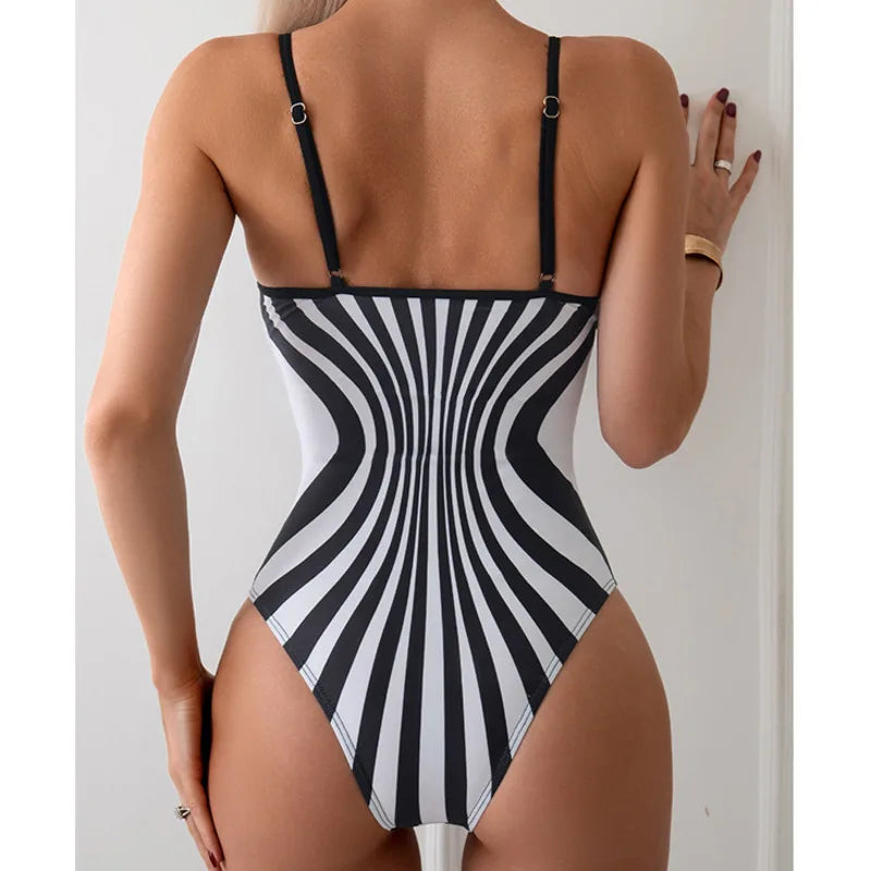 Summer Striped Sexy One-Piece Swimsuits Closed Women Swimwear Push Up Swimming Wear Body Bathing Suit Beachwear Pool Bather 2026