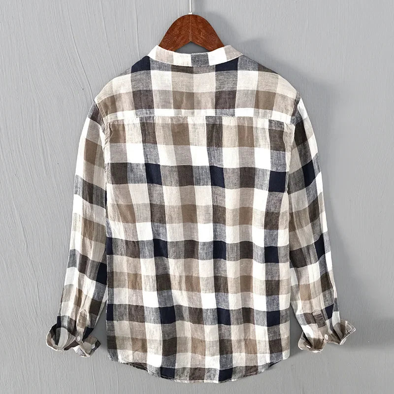 Men Clothing 2022 Fresh Striped Linen Long-sleeved Plaid Shirt Men's Youth Casual Shirt