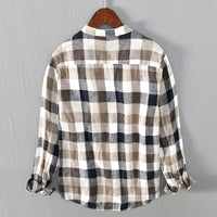 Men Clothing 2022 Fresh Striped Linen Long-sleeved Plaid Shirt Men's Youth Casual Shirt