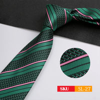 Luxury 8CM Mens Necktie Dark Green Color Dot Plaid Stripes Ties For Man Groom Jacquard Woven Neck Tie For Business Party