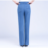 Middle-aged Women's Jeans Spring Autumn High Waist Solid Color Denim Pants Large Size Loose Female Straight Casual Cowboy Pants