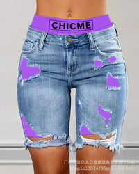 Fake Two-Piece Patchwork Cutout Ripped Jeans Women Ankle Length Fashion Casual High Waist Pencil Pants Denim