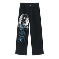 Black Straight Jeans Men Women American Street Trendy Brand Letter Print Jeans Ins Net Red Design Fashion Denim Wide Leg Jeans