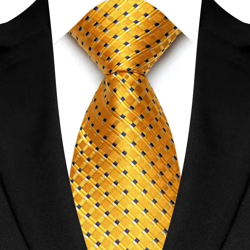 8cm Width Yellow Color Neck Ties For Men Paisley Dots Necktie Handmade Business Formal Tie Suit Accessories Tuxedo Cravat