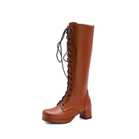 Woman Lovely Sweet Lace Up Purple Pink White Fashion Women's High Knee Boots Winter Shoes Lolita Shoes Girls Boots