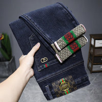 Jeans Spring and Autumn Fashion Jeans Men's Embroidery Elastic Slim Jeanadult Gentleman Comfortable Loose Senior High-end Man