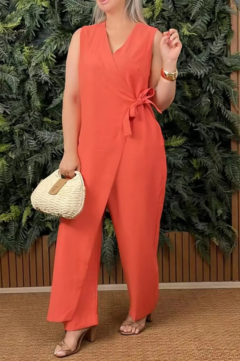 Female Casual Jumpsuit V-Neck Sleeveless Lace-up Jumpsuits For Women Fashion Office Holiday Womens Clothing Jumpsuits Summer New