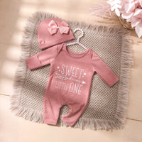 Ylsteed Newborn Photography Romper Jumpsuit with Bow Hat 'Hello World' Embroidery Infant Props for Coming Home Outfit Baby Gift