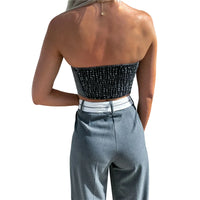 Summer Denim Crop Tops Women Solid Color Front Lacing Off Shoulder Strapless Backless Slim Vest Tank Tops Casual Streetwear