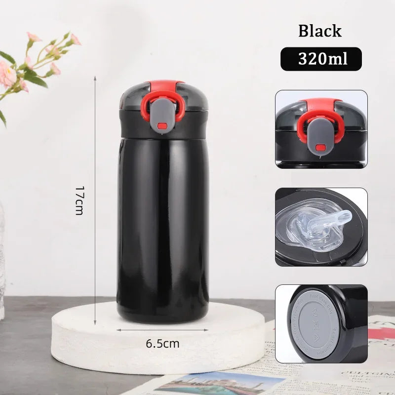 320/460ML Kids Stainless Steel Thermal Bottle Portable Kids Straw Mug Cold and Hot Thermal Thermos Student Water Bottle