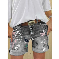 Women Denim Shorts Summer Elastic Single-breasted Print Casual Lady New Fashion Street Sweet Skinny Jeans Pants