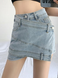 DEAT Fashion Women's Denim Shorts Patchwork Irregular High Waist Distressed Fake 2 Pcs Cotton Shorts Spring 2023 New 17A5277