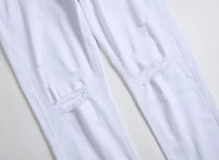 Punk Street Style Ripped Skinny Jeans Men Vintage Wash Solid Denim Trouser Mens Casual Slim Fit Pencil Denim Holes Pants 2024