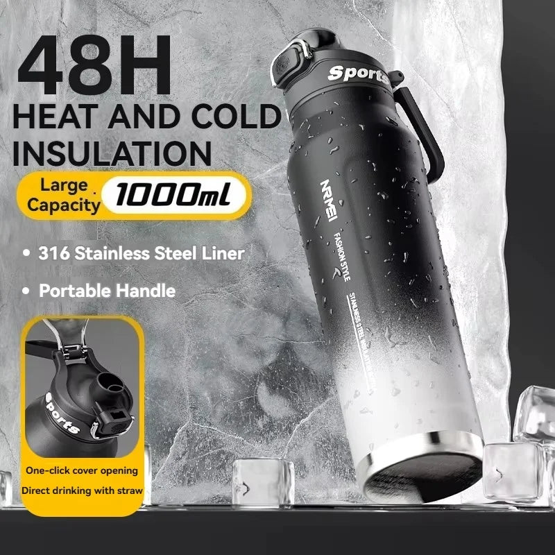 1L Insulated Water Bottle Stainless Steel Cold Hot Insulated Cup Vacuum Thermos Bottle Double Wall Flasks