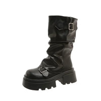 Women's Boots Brown Maillard Retro New Spring Autumn Height Increasing Comfortable Anti Slip Fashion Belt Buckle Boots 2025