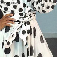 Women One Shoulder Dots Print Belted Maxi Dress Party Summer Dress