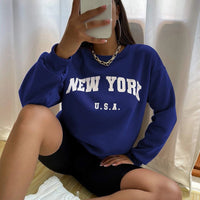 New York USA Letter Prints Womens Sweatshirts Vintage Hip Hop Casual Long Sleeves Street Fashion Clothes All-match Woman Hoodies