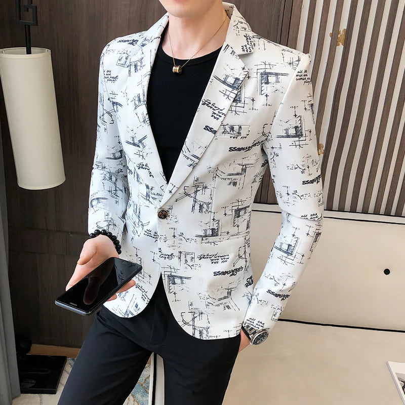 2024 Spring New Men's Suit Coat Blazer High Quality Fashion Printed Business Suit Social Banquet Slim Fit Suit Coat Men Clothing