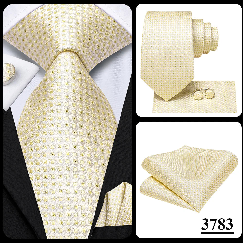 Hi-Tie Champagne Floral Paisley Silk Elegant Tie For Men Groom Wedding Men Necktie Pocket Square Cufflink Accessory Wholesale