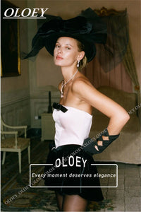 OLOEY Modern Strapless Short Prom Cocktail Dress Contrast Color Velvet Satin Mini Wedding Party Gown Customized Black Pink Gown