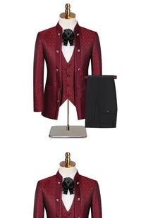 2025 New Wedding Host Performance Men's Suit Dress Three-piece Botanical Floral Pattern  Blazer  for Men with Pants and Vest