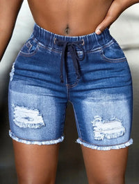 2023 Summer New Elastic Waist Ripped Denim Shorts For Women Fashion High Stretch Skinny Tassel Sexy Shorts Jeans Casual Clothing