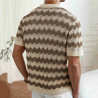 Mens Beach Vintage Striped Crochet Knit Cardigans Men Summer Trendy Lapel Button-up Shirt New Casual Hollow Out Knitted Shirts