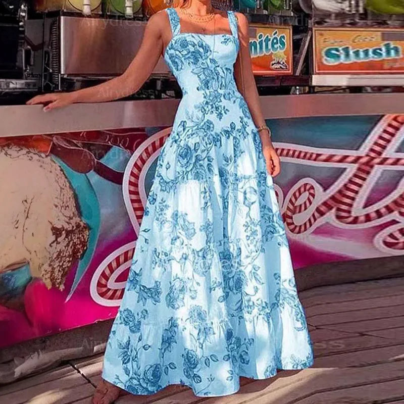 Easter Dresses Boho Flower Dress Casual Floral Print Square Neck Sleeveless Cinch Waist Ruffle Tiered Hem Vacation A Line Maxi Slip Dresses(Blue/M) Easter Dresses Boho Flower Dress Casual Floral Print Square Neck Sleeveless Cinch Waist Ruffle Tiered Hem Vacation A Line Maxi Slip Dresses(Blue/M)