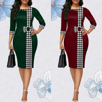 Houndstooth Formal Occasion Dresses Elegant Patchwork Summer Dress Fashion Plus Size Clothes for Women High Waist Party Dresses