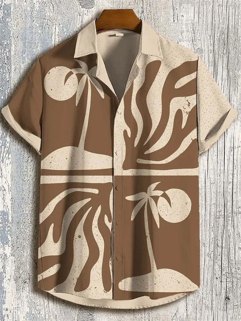 Summer fashion new printed shirt men's short sleeved shirt bird print street casual men's oversized top