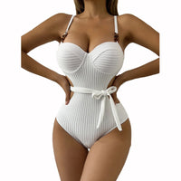 Solid Color Wavy Fabric Bikini Set Cover Up Swimsuit For Women Push Up Ruffle One Pieces Swimwear 2025 Beach Bathing Suits