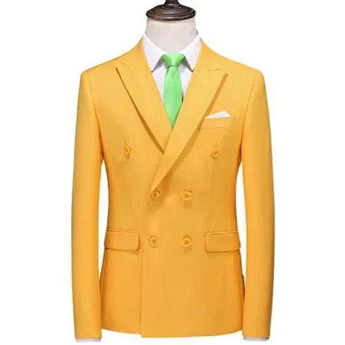 Men's Blue Double Breasted Formal Suit Jacket, Business Office Blazer, Masculino Wedding Party Dress Coat,  Slim Man Tuxedo