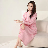 Spring Autumn Cotton Home Bathrobe Sexy Bath Robe Women's Sleepwear Double Deck Gauze Sleepshirts Female Nightgown