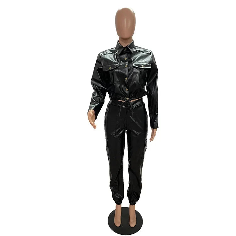 Women Pants Sets Two Piece Long Sleeve Cardigan Hidden Breasted Solid Zipper Fly Pencil Pants Slim Fit High Street Pockets