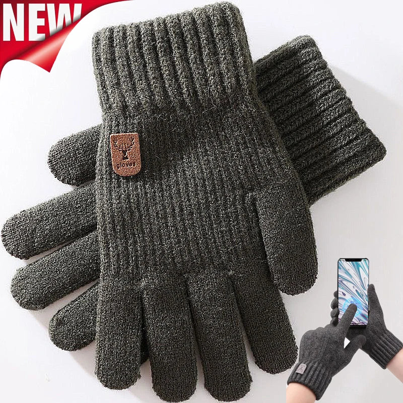 New Cashmere Gloves Winter Warm Five Finger Mittens Touchable Men Outdoors Skiing Cycling Motorcycle Cold-proof Fingering Glove