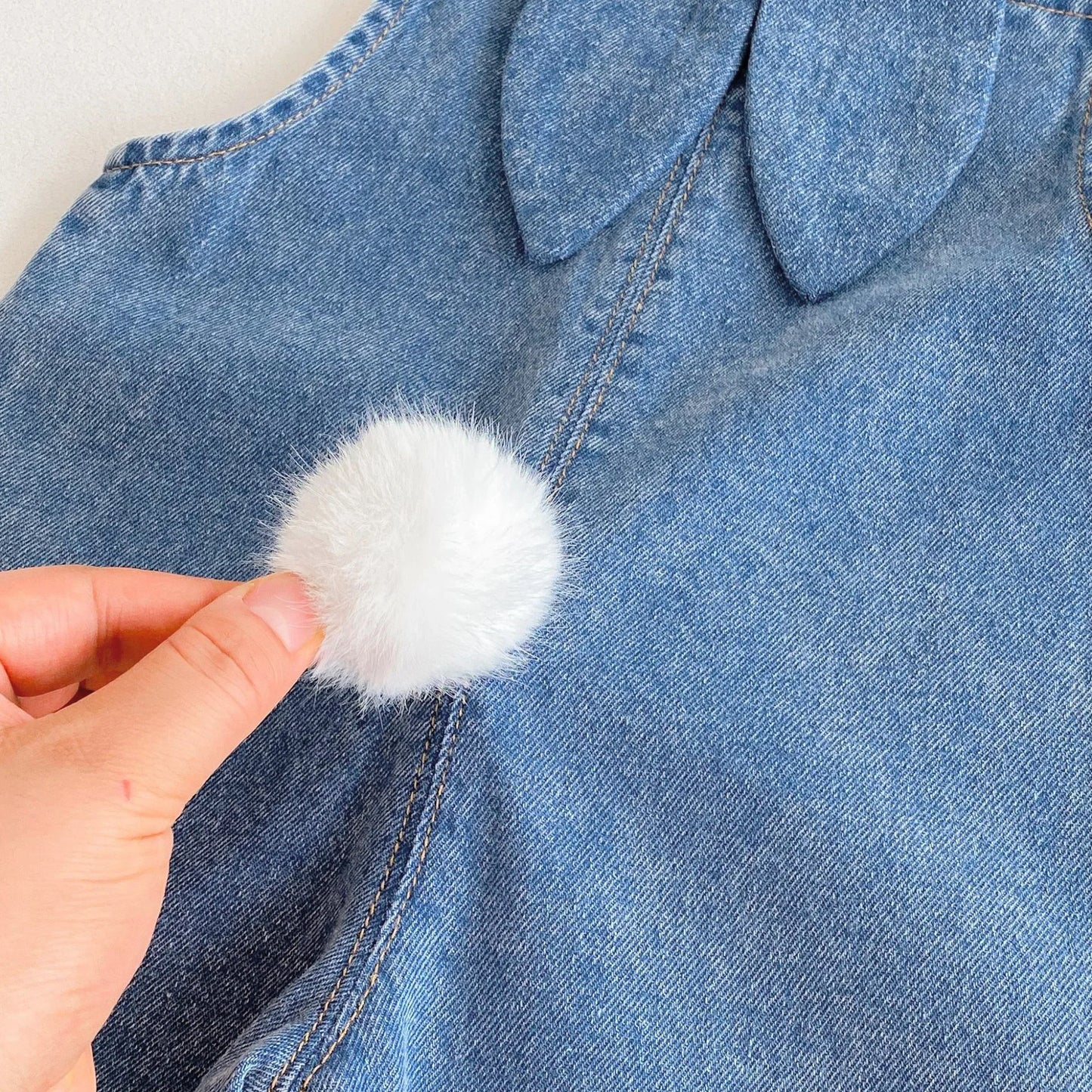 Autumn and winter baby denim overalls with rabbit ears, cute long pants and one-piece pants