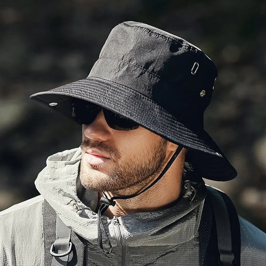 Men's Wide Brim Sun Hat Fisherman Hat Fishing Summer Outdoor Waterproof UV Protection Bucket Cap Riding Hiking Suncreen Sunhat