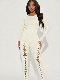 Sisterlinda Sexy Fashion Jumpsuits Woman o-Neck Full Sleeve Shirring Hollow Skinny Peach Hip Hot Girls Midnight Party Clubwear