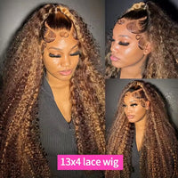 HD 13x6 Highlight Wig Human Hair Honey Blonde Brown Lace Front Wigs Deep Curly Human Hair Wig Water Wave 13x4 Lace Frontal Wig