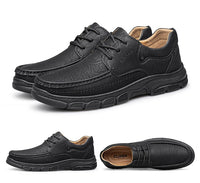 CLOHOO Men's Handmade Thick Rubber Bottom Breathable Casual Leather Shoes Classic Sewn Loafers Comfortable Leisure Footwear