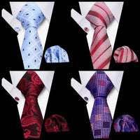 Tie Men Business Necktie Set Classic Plaid Cufflinks Handkerchief For Suit Wedding High Quality 3pcs Ties Sets Formal Gravata