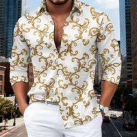 16 colors men's luxury baroque gold pattern long-sleeved shirt fashionable retro print comfortable non-iron large size top