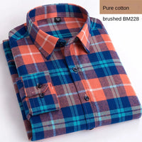 Cotton Plaid Shirt Men's Long-Sleeved High-End Clothing Casual Plaid Flannel Shirt 100% Cotton Button Tops Male Leisure Shellort