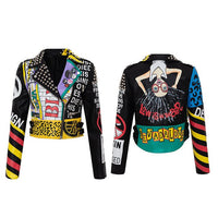 Sexy Women Spring Rivet Death Patch Fuax Leather Jackets For Punk Rock Rivet Streetwear