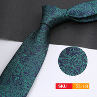 Luxury 8CM Mens Necktie Dark Green Color Dot Plaid Stripes Ties For Man Groom Jacquard Woven Neck Tie For Business Party