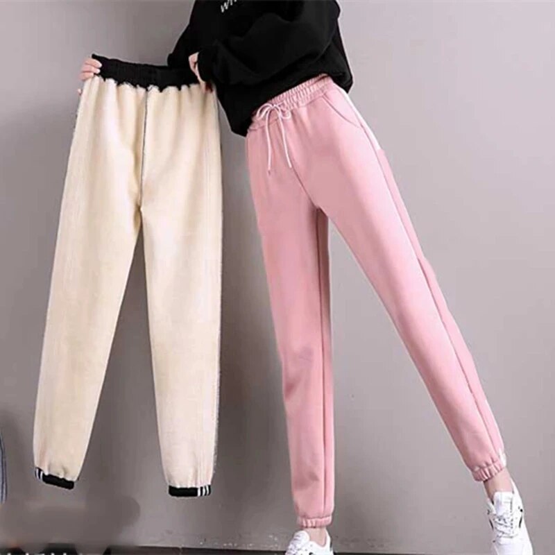 2022 Winter Women Fleece Pants Casual Keep Warm Thick Trousers Fashion Solid Color Loose Drawstring Sweatpants Plush Leggings